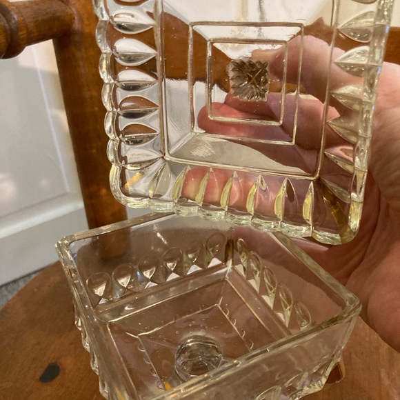 Vintage Mid Century Modern Clear Compote Glass Candy Dish with Gold Accents - Picture 7 of 9